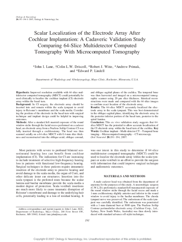 (PDF) Scalar Localization of the Electrode Array After Cochlear ...