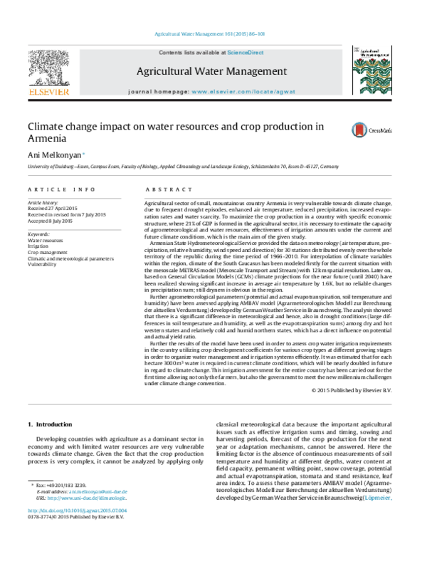 (PDF) Climate change impact on water resources and crop production in ...