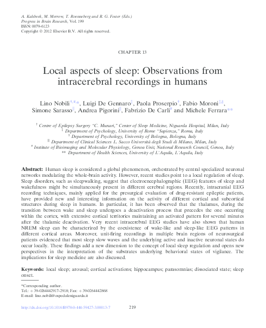 (PDF) Local aspects of sleep: observations from intracerebral ...