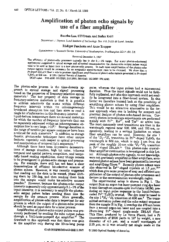 (PDF) Amplification of photon echo signals by use of a fiber amplifier