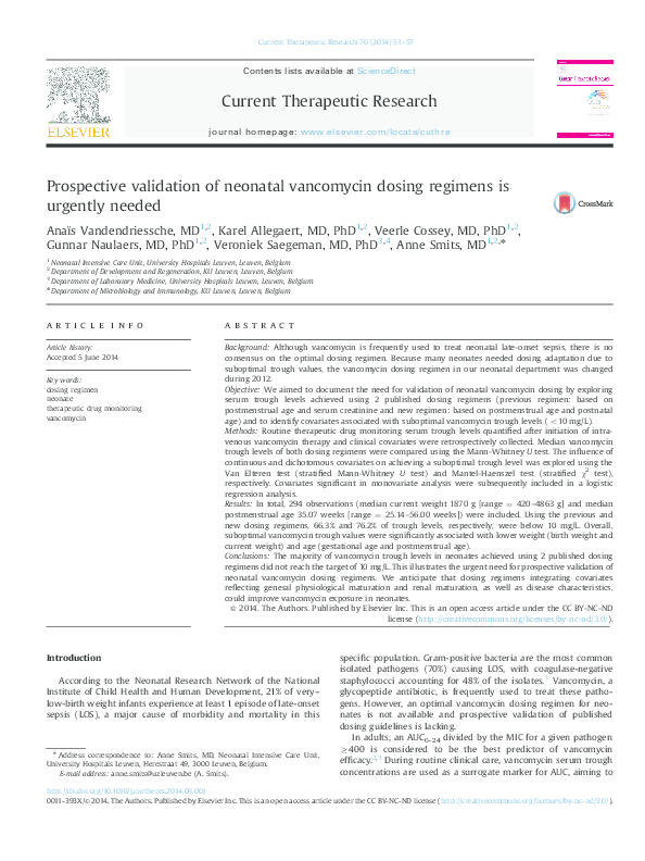 (PDF) Prospective validation of neonatal vancomycin dosing regimens is ...