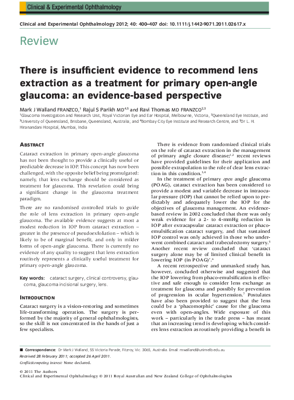 (PDF) There is insufficient evidence to recommend lens extraction as a ...