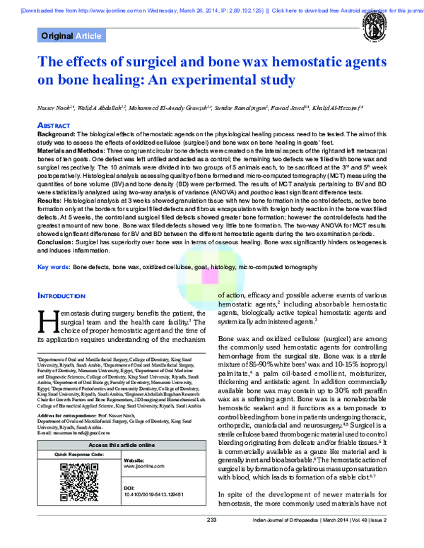 (PDF) The effects of surgicel and bone wax hemostatic agents on bone