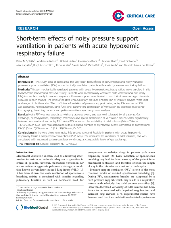  PDF Short term Effects Of Noisy Pressure Support Ventilation In Patients With Acute Hypoxemic 