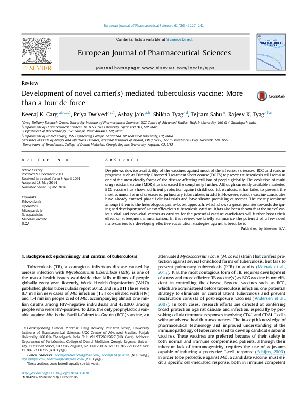 (PDF) Development of novel carrier(s) mediated tuberculosis vaccine ...