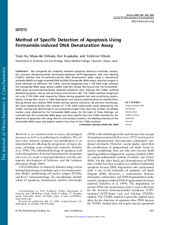 (PDF) Method of Specific Detection of Apoptosis Using Formamide-induced ...