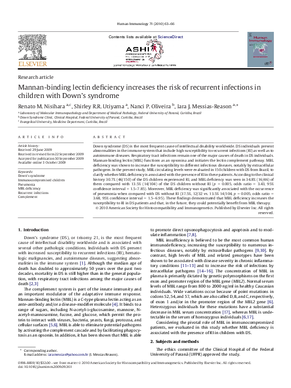 (PDF) Mannanbinding lectin deficiency increases the risk of recurrent