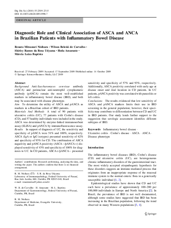 (PDF) Diagnostic Role and Clinical Association of ASCA and ANCA in