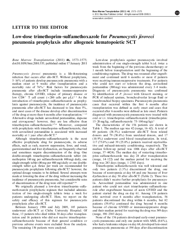 (PDF) Lowdose trimethoprimsulfamethoxazole for Pneumocystis jiroveci