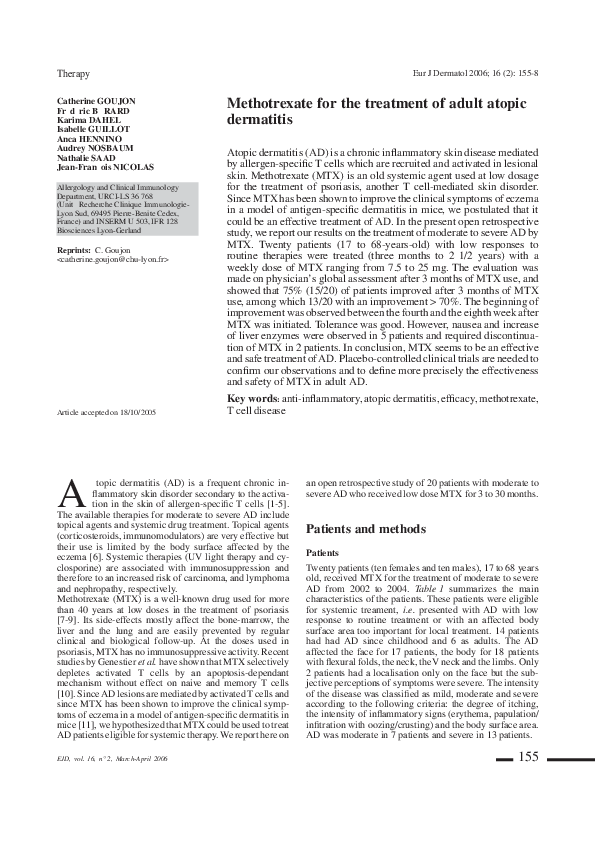 (PDF) Methotrexate for the treatment of adult atopic dermatitis