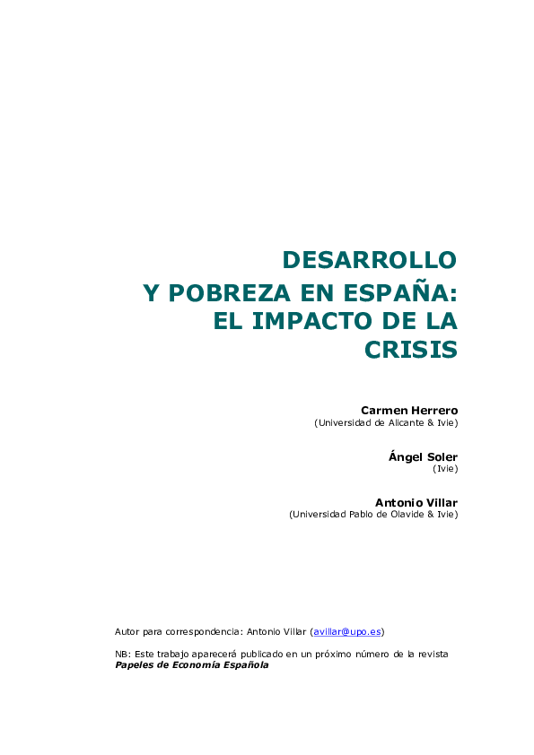 (PDF) Desarrollo y Pobreza en España: El Impacto De La Crisis