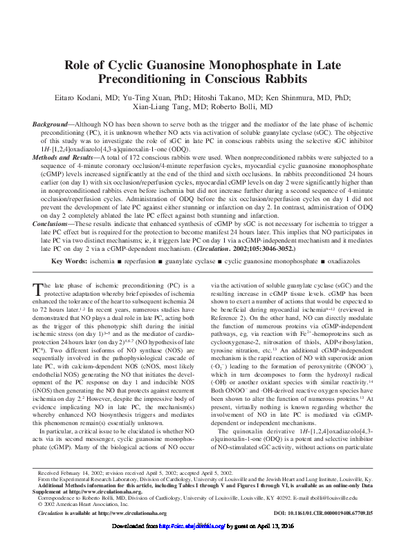 (PDF) Role of Cyclic Guanosine Monophosphate in Late Preconditioning in ...
