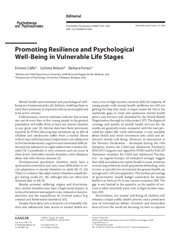 (PDF) Promoting Resilience and Psychological Well-Being in Vulnerable ...