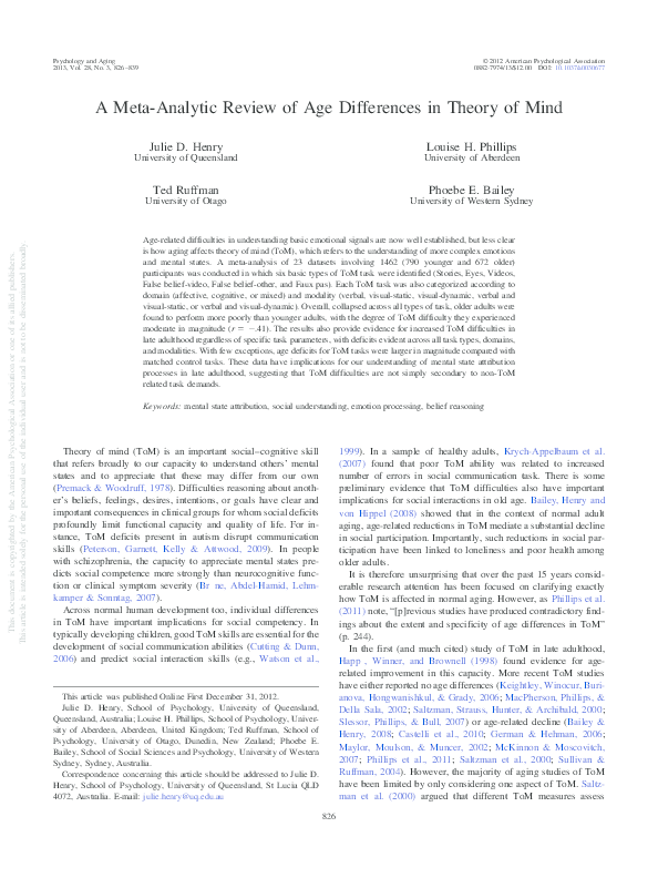 (PDF) A meta-analytic review of age differences in theory of mind