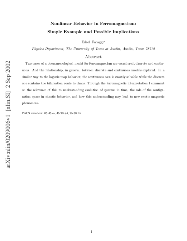 (PDF) Nonlinear Behavior in Ferromagnetism: Simple Example and Possible ...