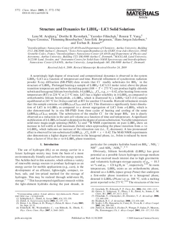 (PDF) Structure and Dynamics for LiBH4−LiCl Solid Solutions