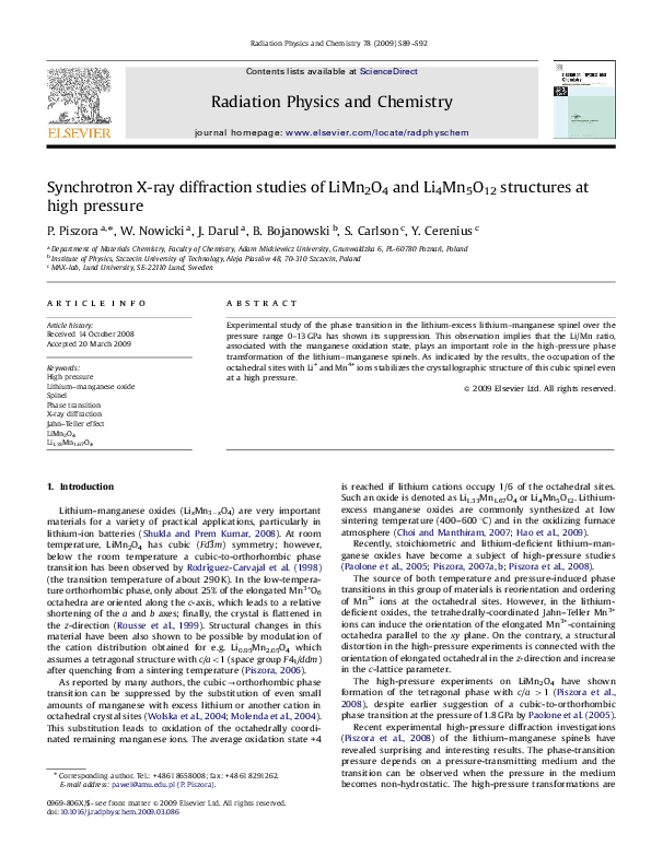 (PDF) Synchrotron X-ray diffraction studies of LiMn2O4 and Li4Mn5O12 ...