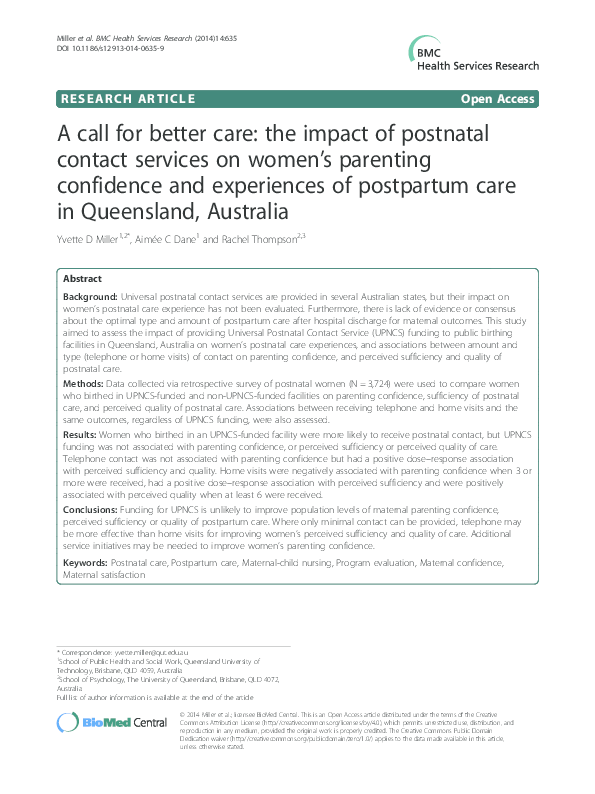 (PDF) A call for better care: the impact of postnatal contact services ...