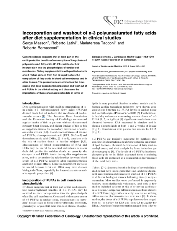 (PDF) Incorporation and washout of n3 polyunsaturated fatty acids after diet supplementation in