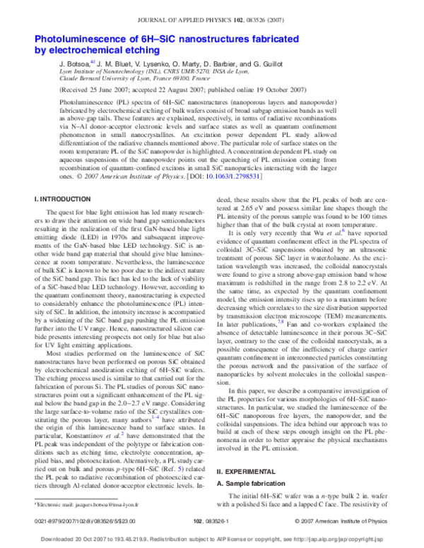 (PDF) Photoluminescence of 6HSiC nanostructures fabricated by