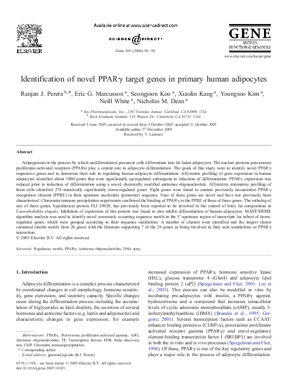 (PDF) Identification of novel PPARγ target genes in primary human ...