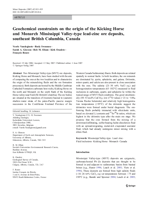 (PDF) Geochemical constraints on the origin of the Kicking Horse and