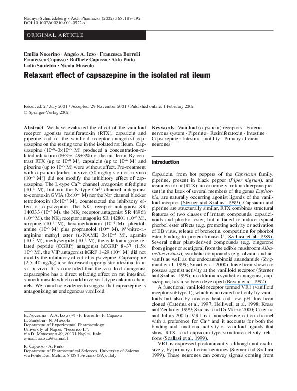 (PDF) Relaxant effect of capsazepine in the isolated rat ileum