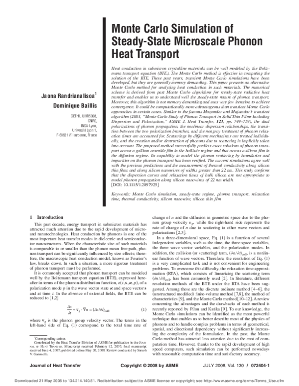 (PDF) Monte Carlo Simulation of Steady-State Microscale Phonon Heat ...