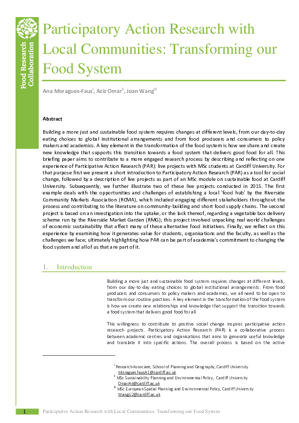 (PDF) Participatory Action Research with Local Communities ...