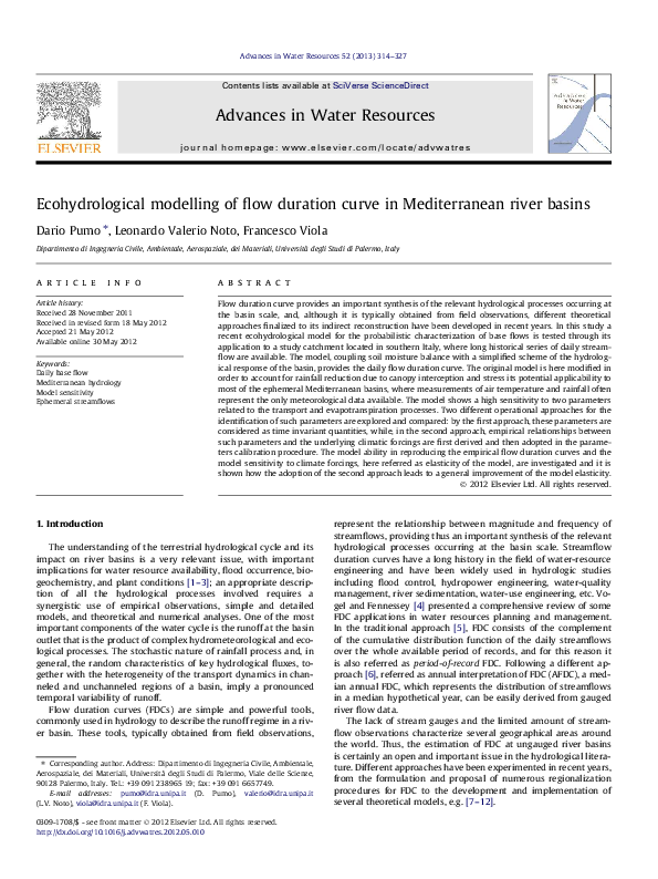 (PDF) Ecohydrological modelling of flow duration curve in Mediterranean ...