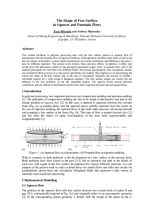 (PDF) The shape of free surface in squeeze and fountain flows