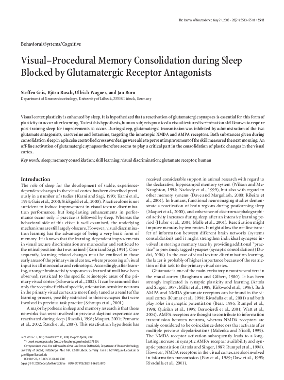 (PDF) Visual-Procedural Memory Consolidation during Sleep Blocked by ...