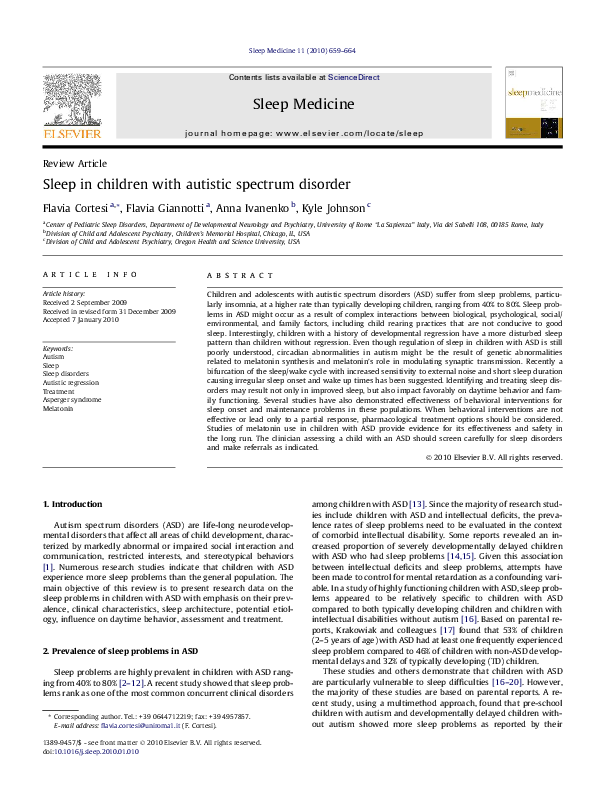 (PDF) Sleep in children with autistic spectrum disorder: A ...