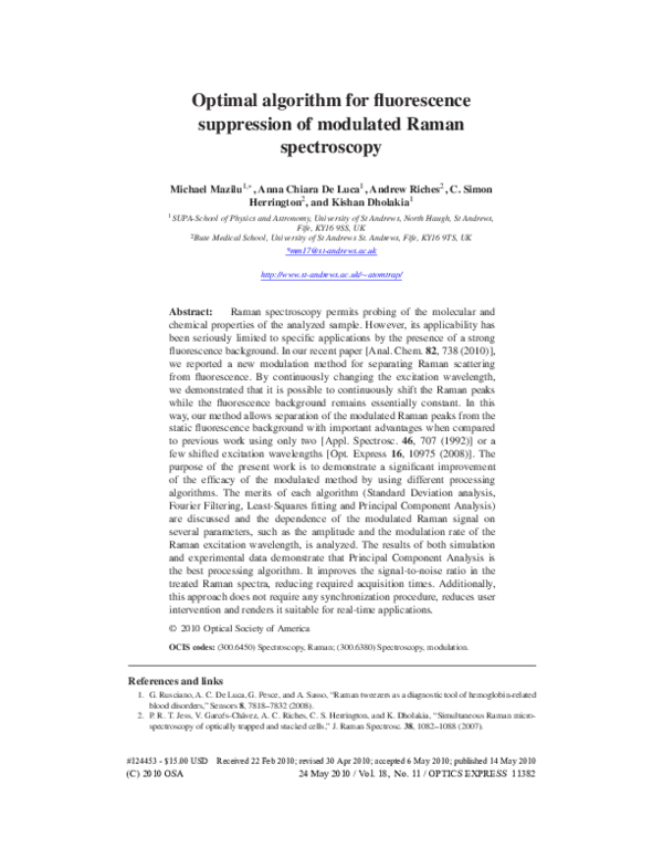 (PDF) Optimal algorithm for fluorescence suppression of modulated Raman ...