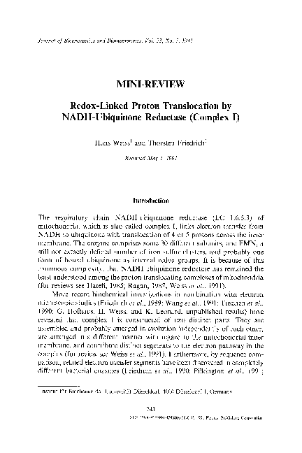 (PDF) Redox-linked proton translocation by NADH-ubiquinone reductase ...