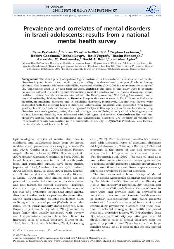 (PDF) Prevalence and correlates of mental disorders among adolescents ...