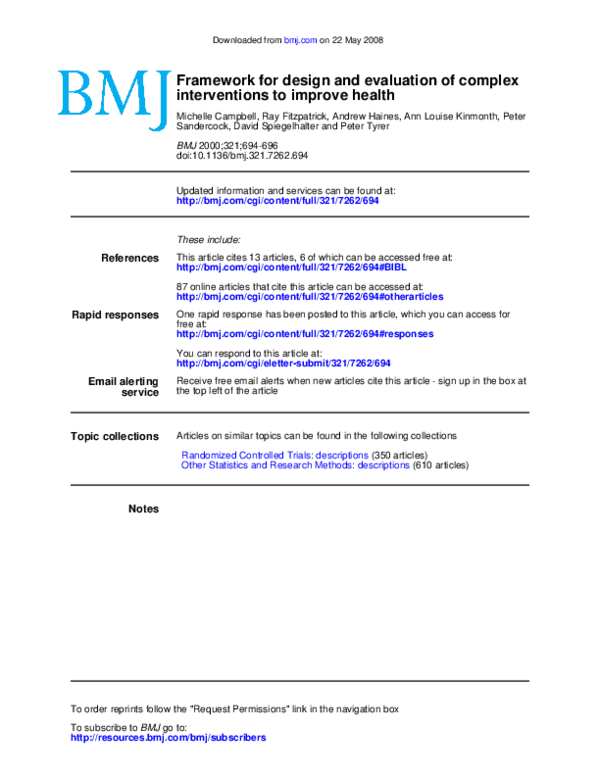 (PDF) Framework for design and evaluation of complex interventions to ...