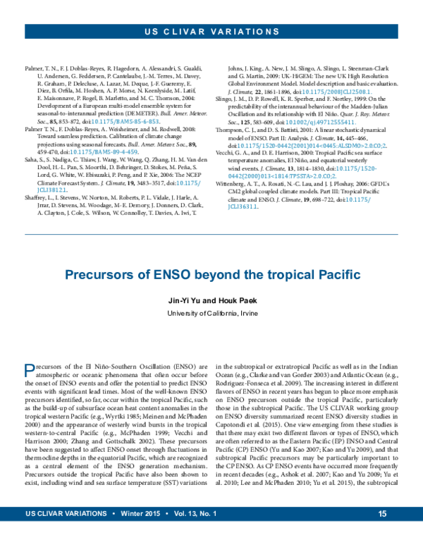 (PDF) Precursors of ENSO beyond the tropical Pacific