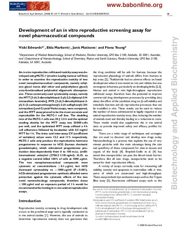 (PDF) Development of an in vitro reproductive screening assay for novel ...