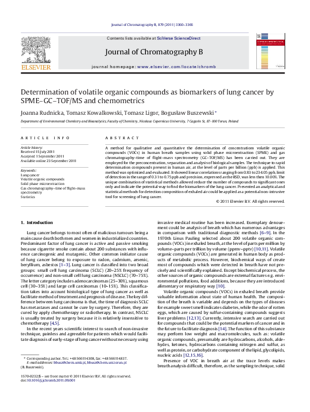 (PDF) Determination of volatile organic compounds as biomarkers of lung ...