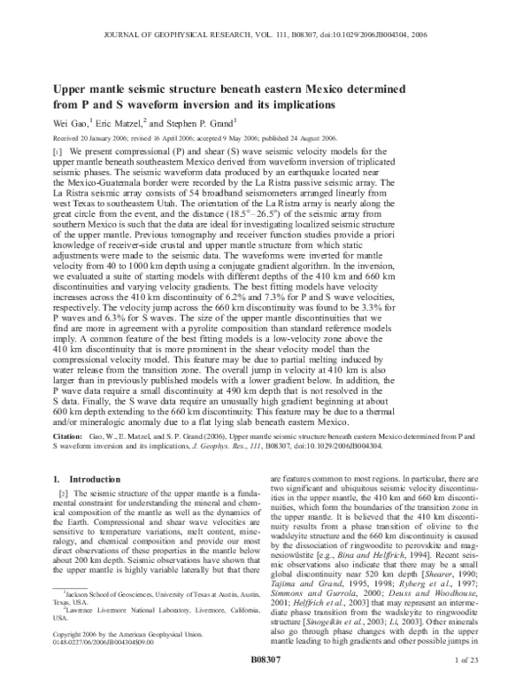 (PDF) Upper mantle seismic structure beneath eastern Mexico determined ...