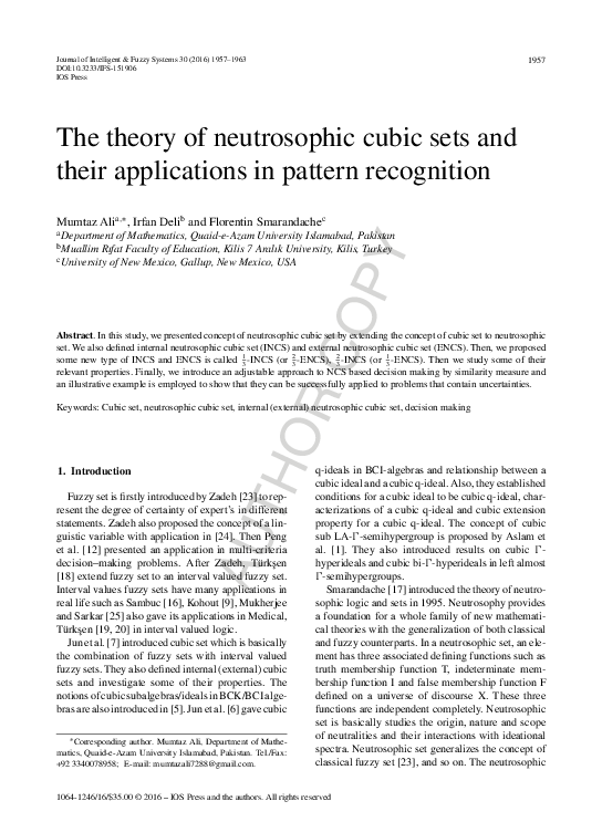 (PDF) The theory of neutrosophic cubic sets and their applications in ...