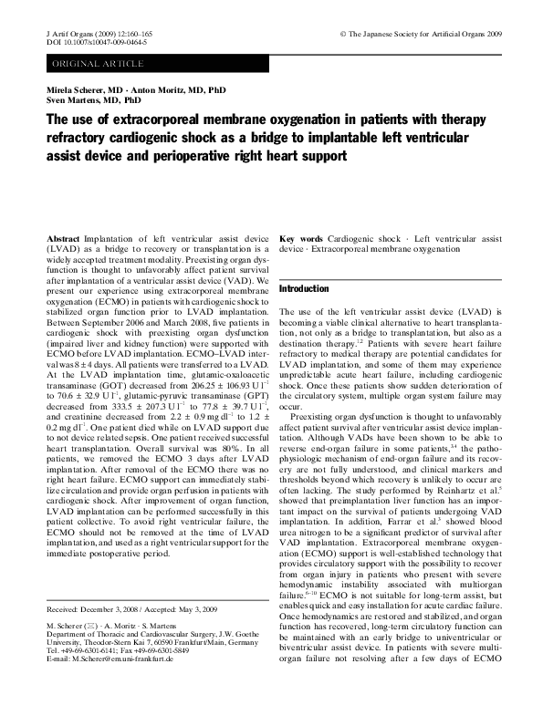 (PDF) The use of extracorporeal membrane oxygenation in patients with ...