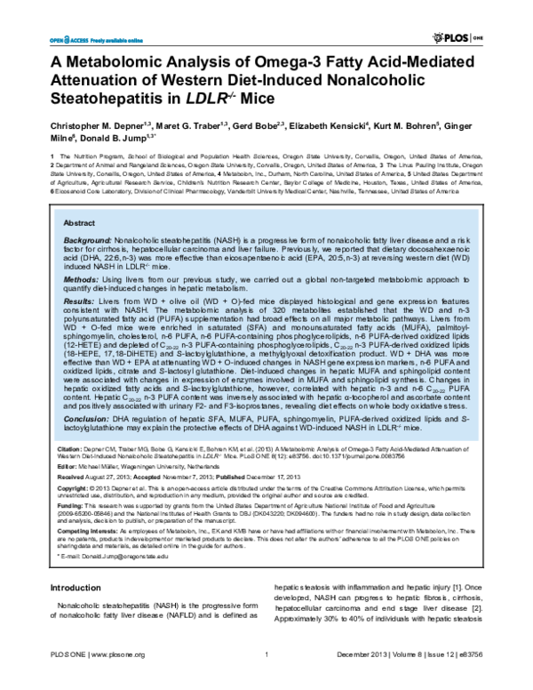 (PDF) A metabolomic analysis of omega3 fatty acidmediated attenuation