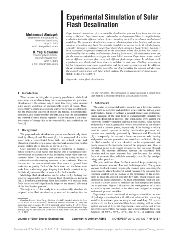 (PDF) Experimental Simulation of Solar Flash Desalination