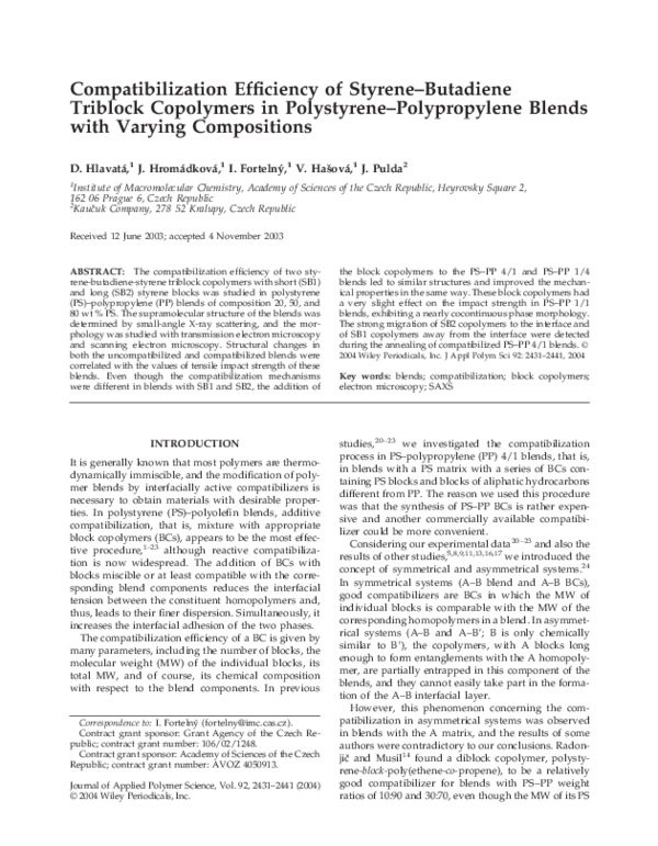 (PDF) Compatibilization efficiency of styrene-butadiene triblock ...