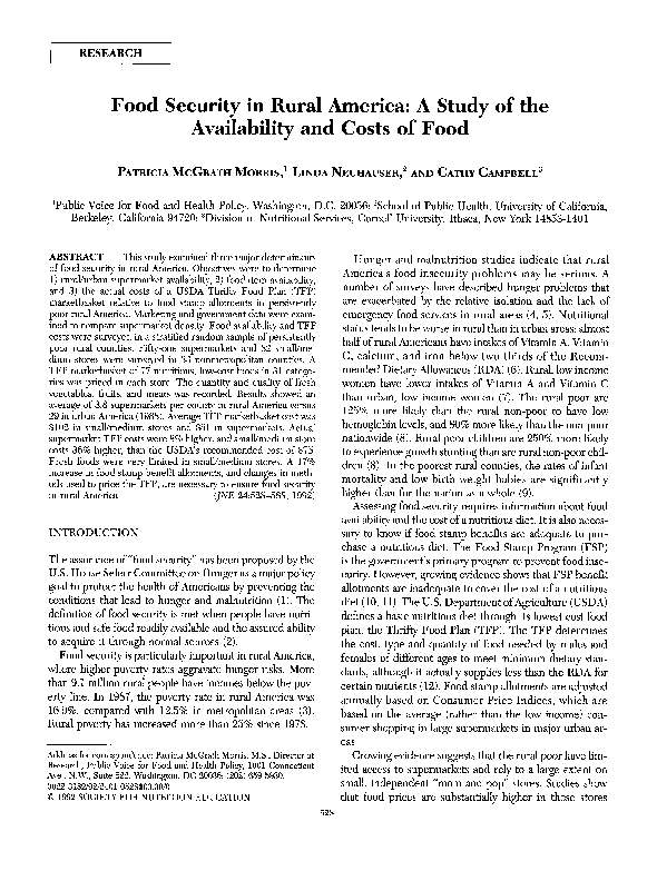 (PDF) Food security in rural America: A study of the availability and ...
