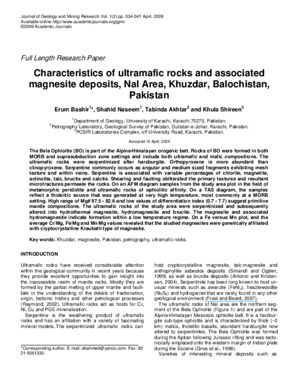 (PDF) Characteristics of ultramafic rocks and associated magnesite ...