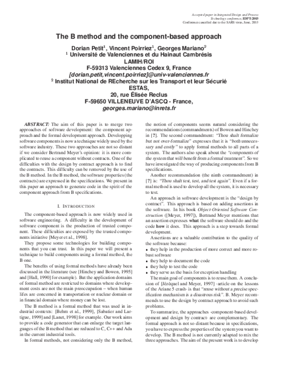 (PDF) The B Method and the Component-Based Approach