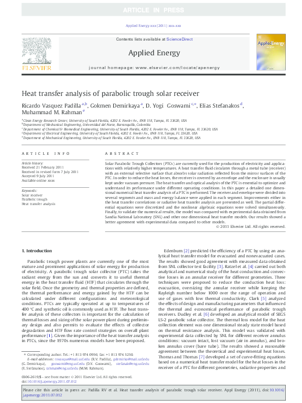 (PDF) Heat transfer analysis of parabolic trough solar receiver